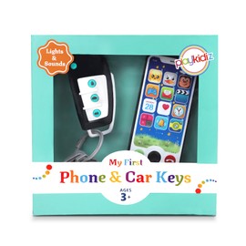 Playkidiz Toy Phone w/Car Keys, Real Looking Pretend Play Toddler Cell Phone Toys and Remote Car Key for Boys, Lights, Sound Effects, Apps & Buttons - Batteries Included - 3+