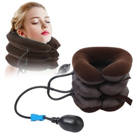 KARELLS Cervical Neck Traction Device, Neck Support, Neck Massager, Neck Pull Device, Neck Bandage for Neck Pain and Support, Inflatable Adjustable Device, Brown