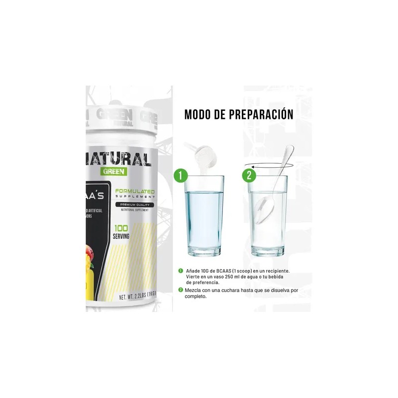 Aminoácidos Bcaas Green Varios Sabores 1kg 100 Servicios