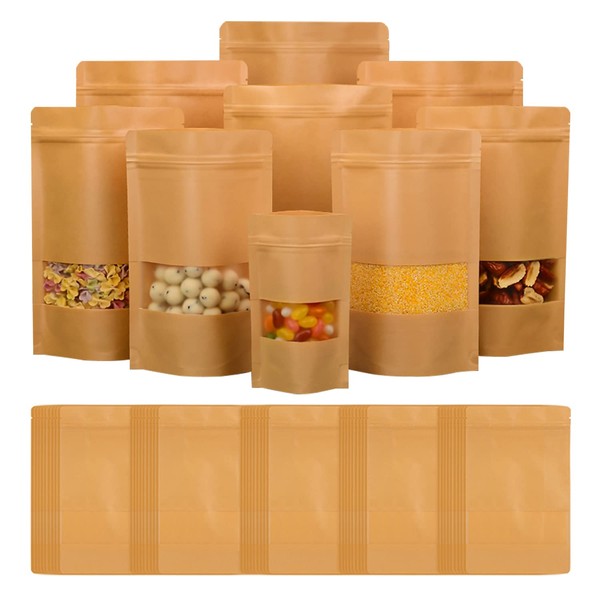 Kraft Bags With Window, Kraft Sealable Pouches, Kraft Pouches With