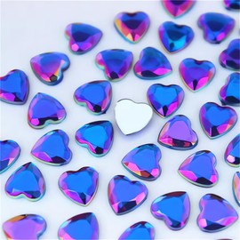 100pcs 10mm Flat Back Gems 3D Heart Rhinestones, Acrylic Charms Heart Stones DIY Crafts, Costume Jewels Making for Crafting, Face, Hats, Shoes Embellishments Accessories (Deep Blue AB)
