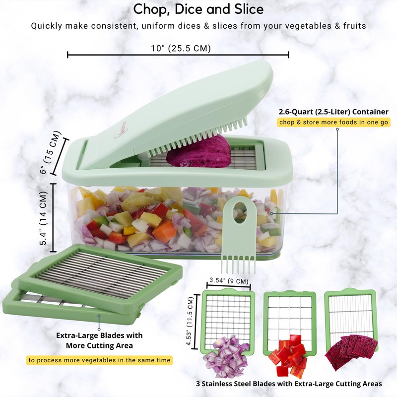 Brieftons QuickPush Food Chopper: Vegetable Dicer Slicer, Onion Cutter, 3
