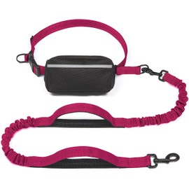 iYoShop Hands Free Dog Leash with Zipper Pouch, Dual Padded Handles and Durable Bungee for Walking, Jogging and Running Your Dog (Large, 25-120 lbs, Very Berry)