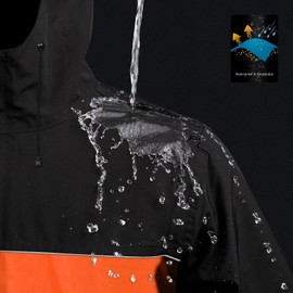 iCreek Motorcycle Rain Suit for Men and Women Waterproof Anti-storm Raincoat High Visibility Rain Gear (Black with Orange, XXL)