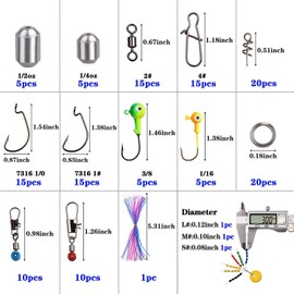 Fishing Tackle Box Kit Including Fishing Hooks,Sinker Weights,Crossline Barrel Swivel, Rolling Swivel Snap,Jig Hooks,Sinker Slides, Fishing Beads with Tackle Box (174pcs Tackle Box Kit)