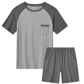 MoFiz Mens Pajama Sets Soft Comfy Sleep Lounge Shorts Tops Tshirts PJs Sets Dry Fit Pyjamas Night Suits Cool Summer Sets Size 2XL Dark Gray