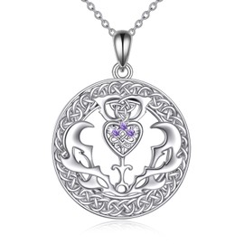 YAFEINI Scottish Thistle Necklace for Women 925 Silver Celtic Knot Chain Pendant Scotland Flower Outlander Irish Jewellery Gifts for Girls, Sterling Silver, Cubic Zirconia