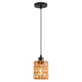 WANWAJA Rattan Pendant Light Fixtures, Boho Rattan Pendant Light with Hand-Woven Shade, Bohemian Chandelier Hanging Light, Rustic Farmhouse Boho Hanging Lamp for Kitchen Island Bedroom Dining Room.