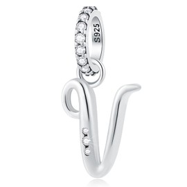 GLOWDAS Letter Charms Initials A to Z Necklace Pendant, 925 Sterling Silver Alphabet Beads and Ampersand & Charm Fit European DIY Bracelet, Gifts for First Mother's Day/Christmas, Cubic Zirconia