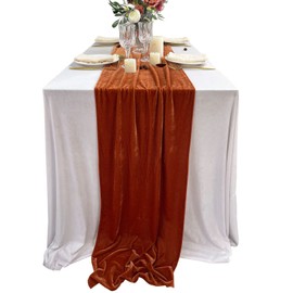 Luxurious Velvet Table Runner, 10ft Wedding Reception Decorations, 20x120inch Soft Velvet Fabric, Table Linen Overlay, Wedding Table Runners (Terracotta, 20X120inch)