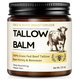 Beef Tallow for Skin, Organic Tallow and Honey Balm for Face, Natural Face Moisturizer, Grass Fed Beef Tallow Skin Care Cream Body Butter, Deep Hydrate and Nourish Dry Skin