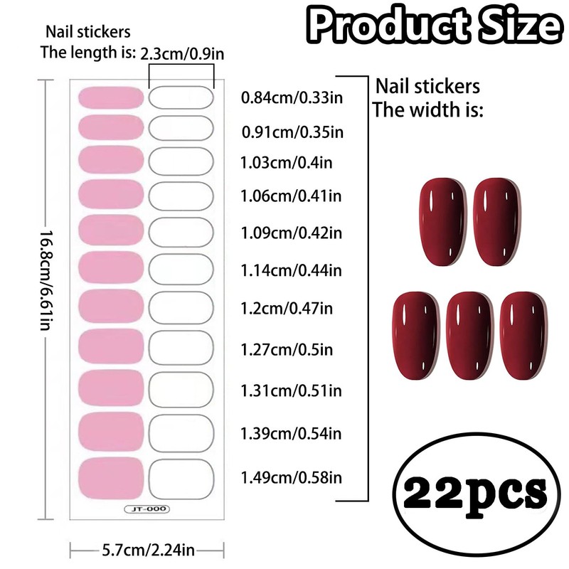 22 Sheets Removable and Portable Nail Stickers, Plain Gel Nail