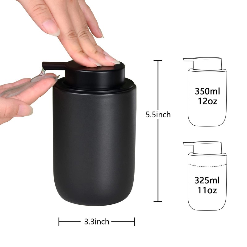 BosilunLife Black Soap Dispenser Set - 2 Pack 12oz Ceramic