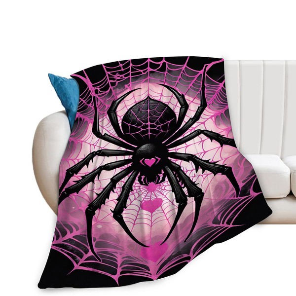Spider Blanket Soft Fuzzy Fleece Pink Spider Spiderweb Throw Blanket