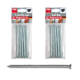 TOX Window Pro SK 091601411 Frame Screw Made of Case-Hardened Steel, Spacer Mounting for Windows and Doors, Countersunk Head with TX30 Drive, Diameter 7.5/152 mm, 2 x 6 Pieces