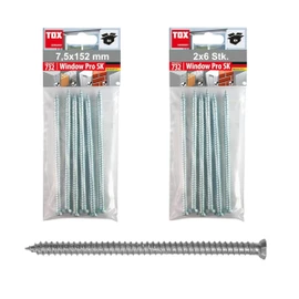 TOX Window Pro SK 091601411 Frame Screw Made of Case-Hardened Steel, Spacer Mounting for Windows and Doors, Countersunk Head with TX30 Drive, Diameter 7.5/152 mm, 2 x 6 Pieces