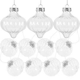 Ciieeo Christmas Iridescent Ornaments Balls - 12pcs Pumpkin Shaped Plastic Iridescent Ornaments Ball Clear Fillable Ornament Balls Hanging Bubbles Holiday Xmas Tree Decorations 10 CM