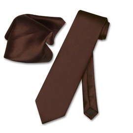 Vesuvio Napoli Solid CHOCOLATE BROWN NeckTie & Handkerchief Men's Neck Tie Set