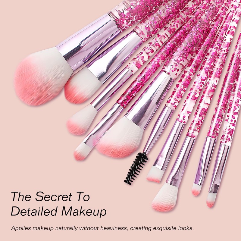 Jaasuee Bling Crystal Makeup Brush Set: 10-Piece Professional Glitter Brushes