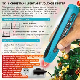 ALLOSUN Christmas Light Tester Bulb&Fuse Checker Gun 12-600 V AC Repair Non Contact AC Voltage Tester Light Bulb Removal Tool Fuse Bulb Tester