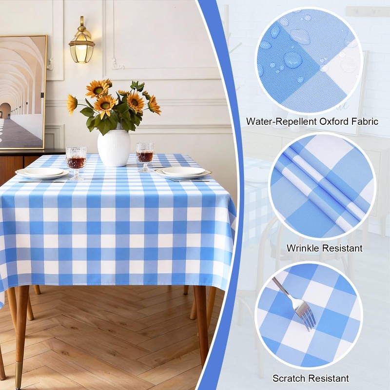 Poise3EHome Blue Checkered Square Tablecloth 50x50 Inch,Polyester SpillProof Blue and