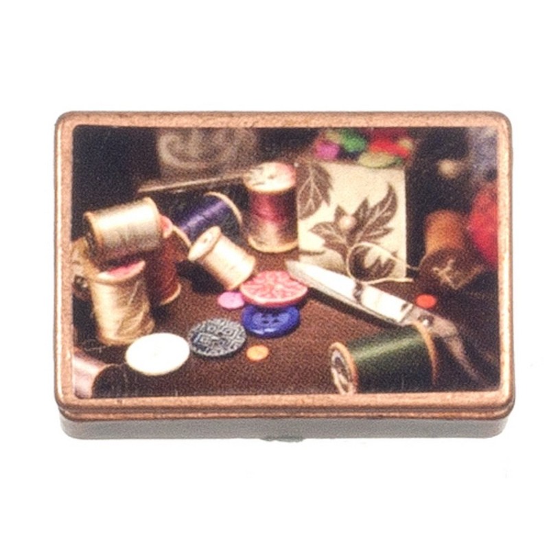 Melody Jane Dollhouse Full Old Fashioned Copper Sewing Box Miniature