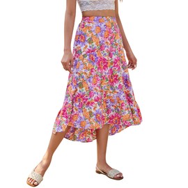 SimpleFun Womens Skirts for Summer Dressy Boho Tropical Printed Ladies Flowy Chiffon Skirt (Floral3,M)