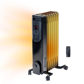 Comfort Zone 1500W Oil-Filled Radiator Heater – Portable Electric Space Heater with Remote, Digital Display, Adjustable Thermostat, Tip-Over & Overheat Protection, No Refill Needed, Black