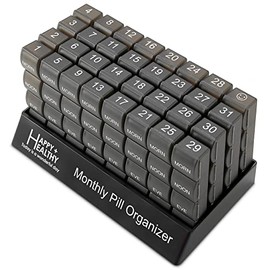 Pastillero organizador mensual, 4 veces al día, mañana, mediodía y noche, 32 pastilleros diarios grandes con compartimentos para vitaminas, suplementos, medicamentos, organizador mensual de pastillas, color negro
