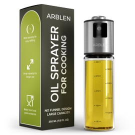 ARBLEN Olive Oil Sprayer for Cooking - Large 350ml Wide Mouth Glass Bottle - Original No Funnel Design - Precise Oil Control - Propellant Free - Avocado Oil Dispenser/Mister/Spritzer Kitchen Air Fryer