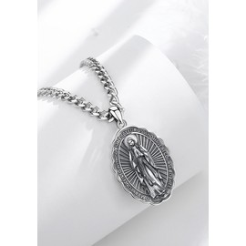 AEONSLOVE Archangel Michael Necklace 925 Silver for Men and Women, Saint Benedict Cross, Seal of the 7 Archangel Medal, Saint Christopher Caravaca Cross, Virgin Mary Pendant, Sterling Silver