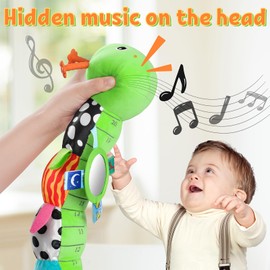 LIGHTDESIRE Baby Toys Musical Caterpillar,Infant Toys Stuffed Animals with Ruler Design,Mirror,Pull String&Ring Bell,Baby Teething Toys for Tummy Time Toys Newborn Gift 3 6 12 Months(Green,Leafy Limb)