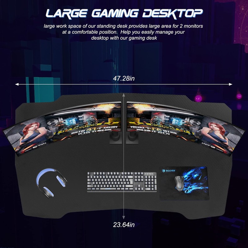 BestOffice Gmaing Desk Z Shaped 47 inch Gaming Workstation Ergonomic