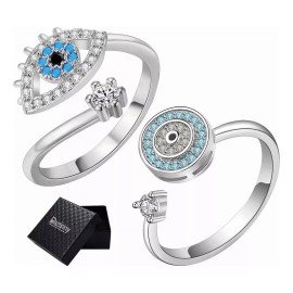 Dazisiny 2 Anillo Ojo Turco Y Anillo Anti Ansiedad Zafiro Ajustables