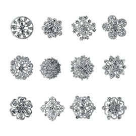 Luckious 12 PCS Crystal Button Brooches - Rhinestone Scarf Buckle, Floriated Brooches Pins for DIY Corsage Bouquets - Hand Bouquet Costume Accessories