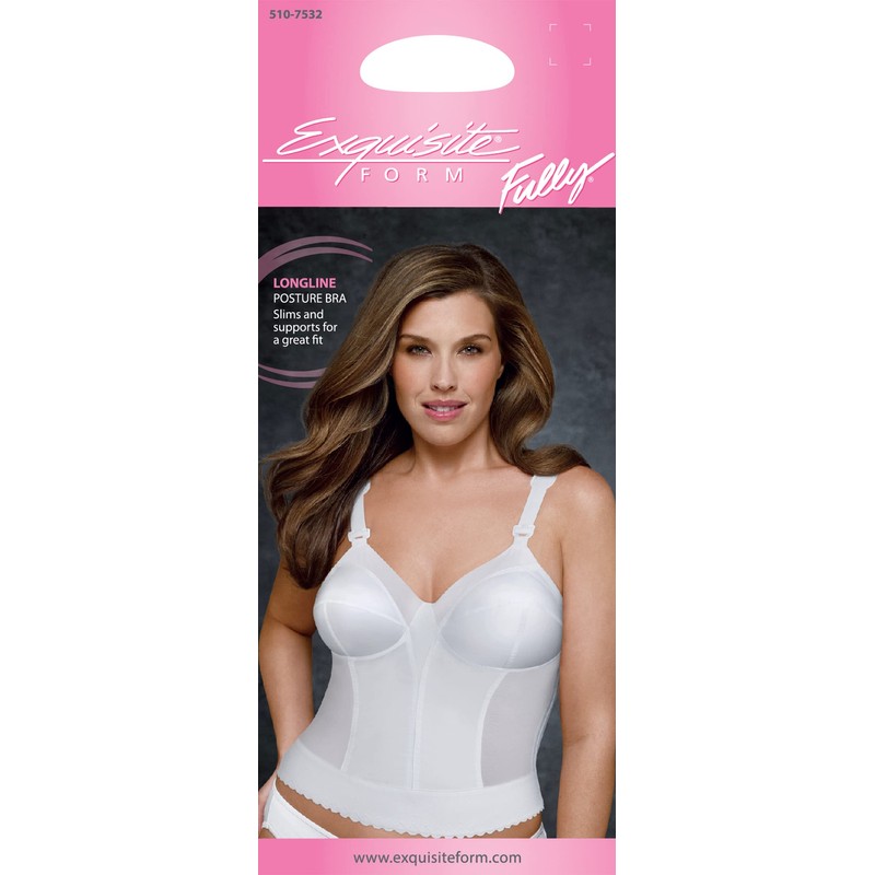Exquisite Form womens Back Close Longline Bra, White, 42DD US