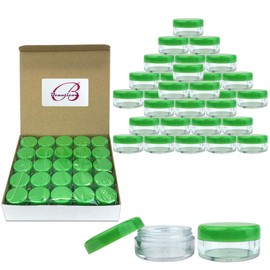 Beauticom (Quantity: 150 Pieces) 5G/5ML Round Clear Jars with Green Lids for Scrubs, Oils, Toner, Salves, Creams, Lotions, Makeup Samples, Lip Balms - BPA Free