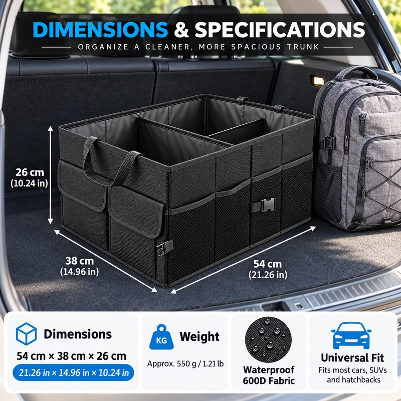 Collapsible Car Trunk Organizer for Cargo Storage – 54cm Waterproof