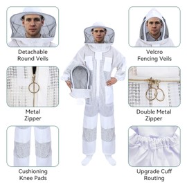 YORKING Ventilated Bee Suit, 3 Layer Bee Suit for Men Women, Sting Proof Protective Beekeeping Kit with Gloves, 2 Beekeeping Veils for Beekeepers - M