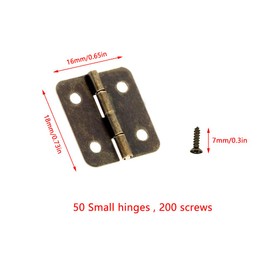 YUEQIN 50 Pcs Small Mini Hinges Box Small Hinges,Mini Folding Butt Hinges Antique Bronze Mini Hinges Retro Butt Hinges Metal Hinge for Wooden Jewelry Box with 200 Screws,18mm*16mm