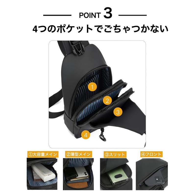 Rotterakka Body Bag, Refined Design, Multi-functional, 4 Pockets, USB Port