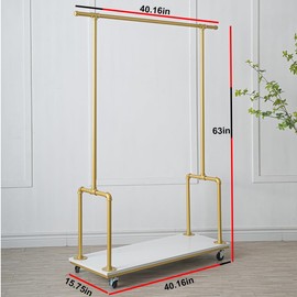FOF FRIEND OF FAMILY Industrial Pipe Clothing Rack Garment Racks, Retro Vintage Rolling Rack with Wheels (White color)