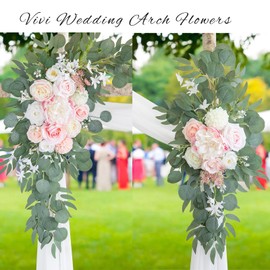 ponatia Artificial Wedding Arch Flowers with 26Ft Arch Draping Fabric, Pink Wedding Flowers for Wedding Welcome Signs Floral Decorations and Wedding Reception Ceremony Decor (Blush Pink & Ivory)