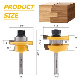 Newdeli 2Pcs Shaker Rail and Stile Router Bit Set 1/4 Inch Shank Tongue and Groove Router Bits Professional Carbide Milling Cutters for Woodworking for Cabinet Door