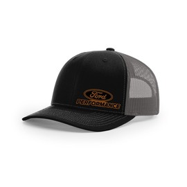 Ford Performance Logo Laser Engraved Leather Patch Richardson 112 Snapback Trucker Hat Cap Black/Charcoal