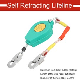 Lfhelper Self Retracting Lifeline 330lbs (150kg) Fall Arrester Fall Protection Safety Harness Kits with Alloy Steel Hook Steel Wire Rope 33ft (10m) Self-Locking Differential Fall Preventer