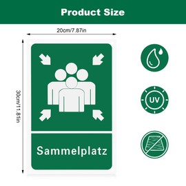 JIZZU Sammelplatz Sign, Pack of 2, 30 x 20 cm, Outdoor Collecting Place Sign, Aluminium, Afterglow, Waterproof, UV Protection, Escape Sign