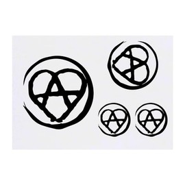 4 x 'Anarchy Heart' Temporary Tattoos - Water Resistant, Skin-Safe, Non-Toxic Transfers, Mixed Sizes (TO00064448)