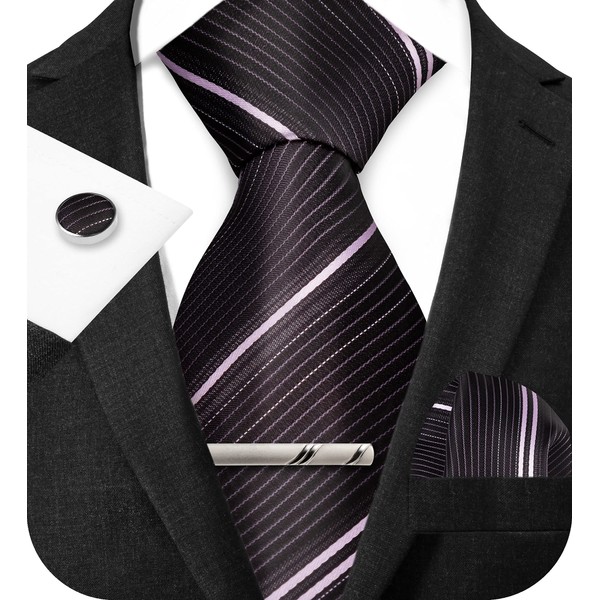TIE G Stripe Plaid Mens Ties Set in Black Gift