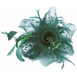 LATRAT Mesh Headwear, Vintage Feather Bowler Hat with Mesh Flower Heart Hairpiece for Women Girls, Peacock Green